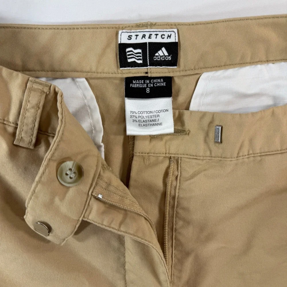 Adidas Women Golf Shorts Tan Khaki Stretch Cotton Blend Size 8 Activewear